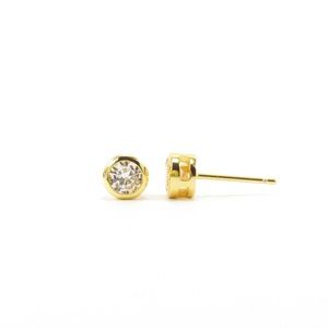 Round Crystal Stud Earrings Gold Bezel Small Cute